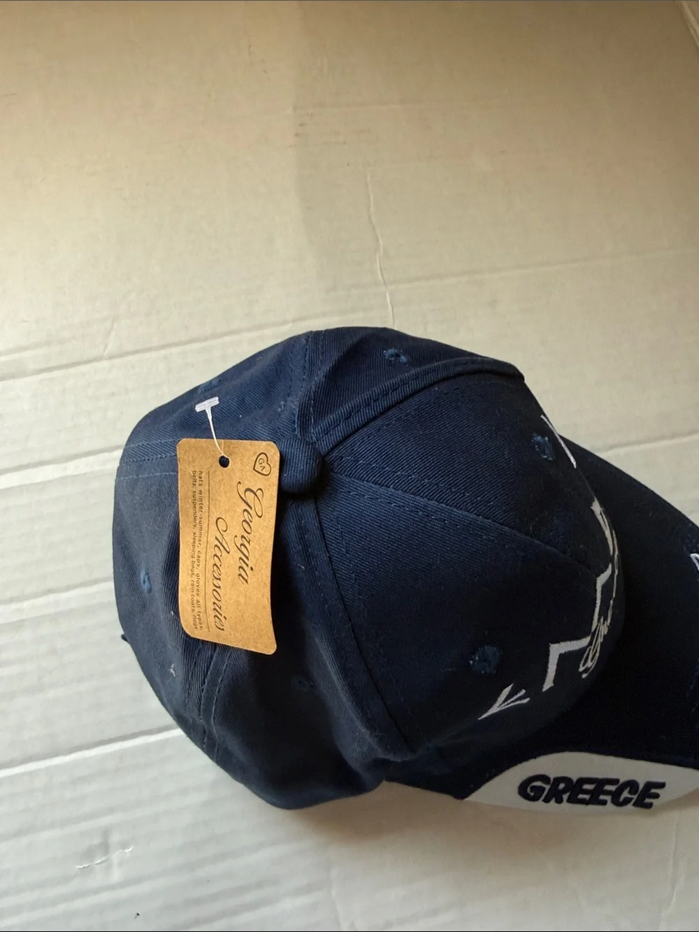 Navy and White Greece Embroidered Cap